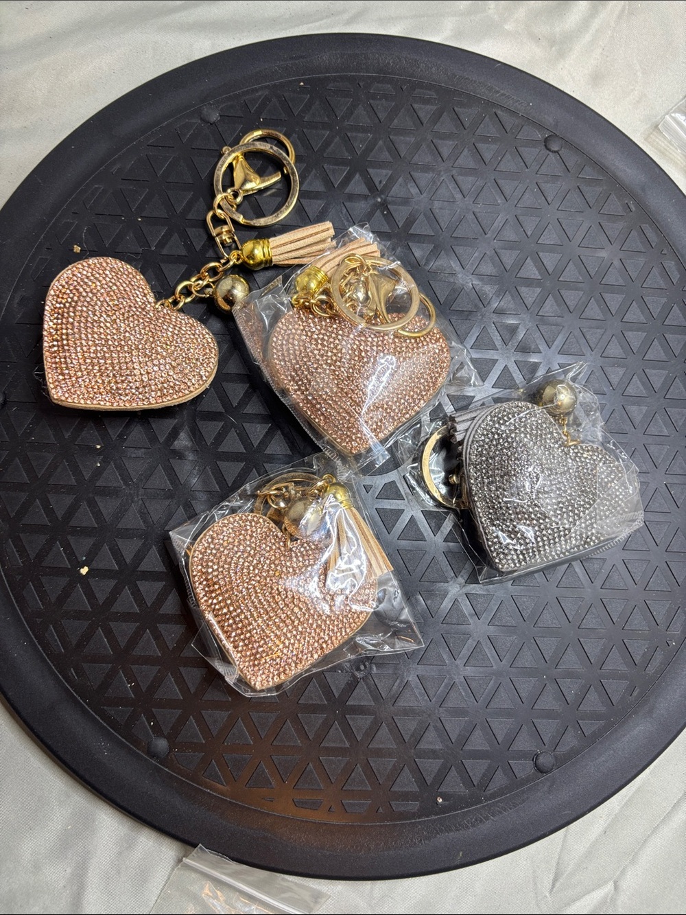 Sparkle Heart Keychain Bag Charm - Rose Gold and Silver
